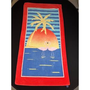 Vintage‎ 80's Gramercy Beach Towel Miami Flamingo Palm Tree Heart Tropical
